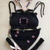 Sweet Lolita Underwear 2-Piece Set Black Lace Up Pants Sleeveless Top Cat Costumes Outfits