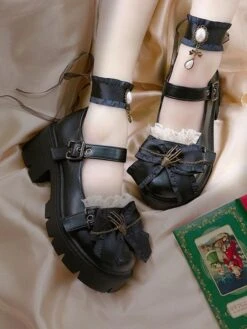 Sweet Lolita Shoes Bows Round Toe Flat Heel Faux Leather Polyester Daily Casual Black Lolita Shoes