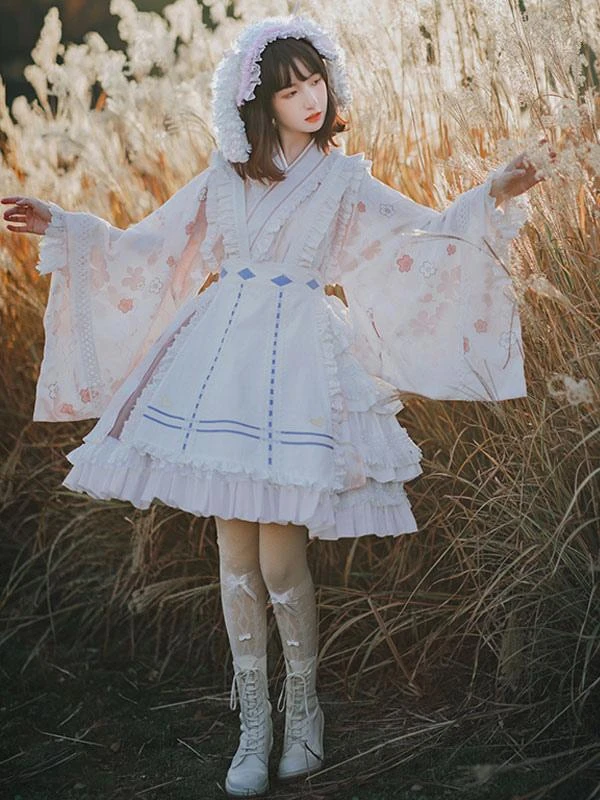 Japanese Style Lolita OP Dress Long Sleeve Floral Print Pink Bows Sweet Lolita One Piece Dresses - Image 2