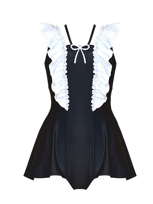 Sweet One Piece Swimsuit Backless Lace Up Ruffles Black Lolita Cute Jumpsuit For Women - Image 6