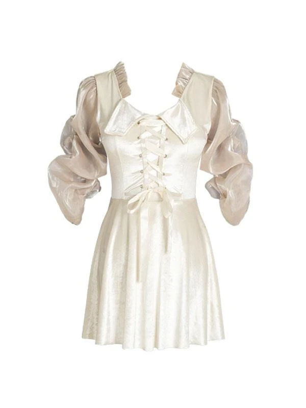 Sweet One Piece Swimsuit Lace Up Backless Long Sleeves White Lolita Cute Jumpsuit For Women - Image 5