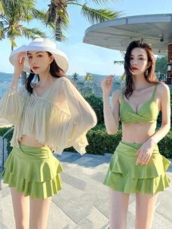 Sweet Bikini Swimsuits 3-Piece Set Ruffles Lolita Kawaii Bathing Suits For Women