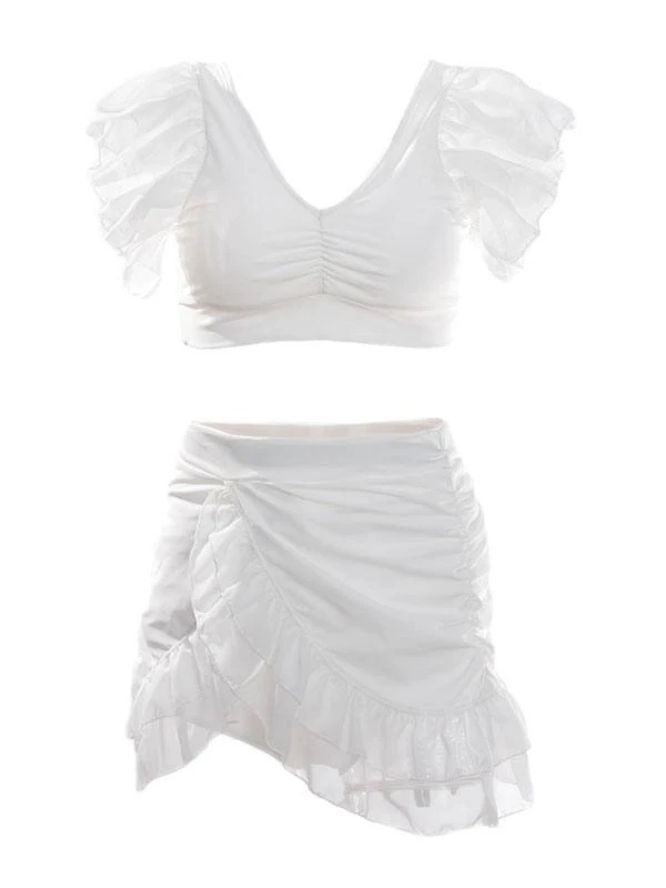 Sweet Swimsuits 3-Piece Set Ruffles Short Sleeve Lolita Cute Bathing Suits For Women - Image 7