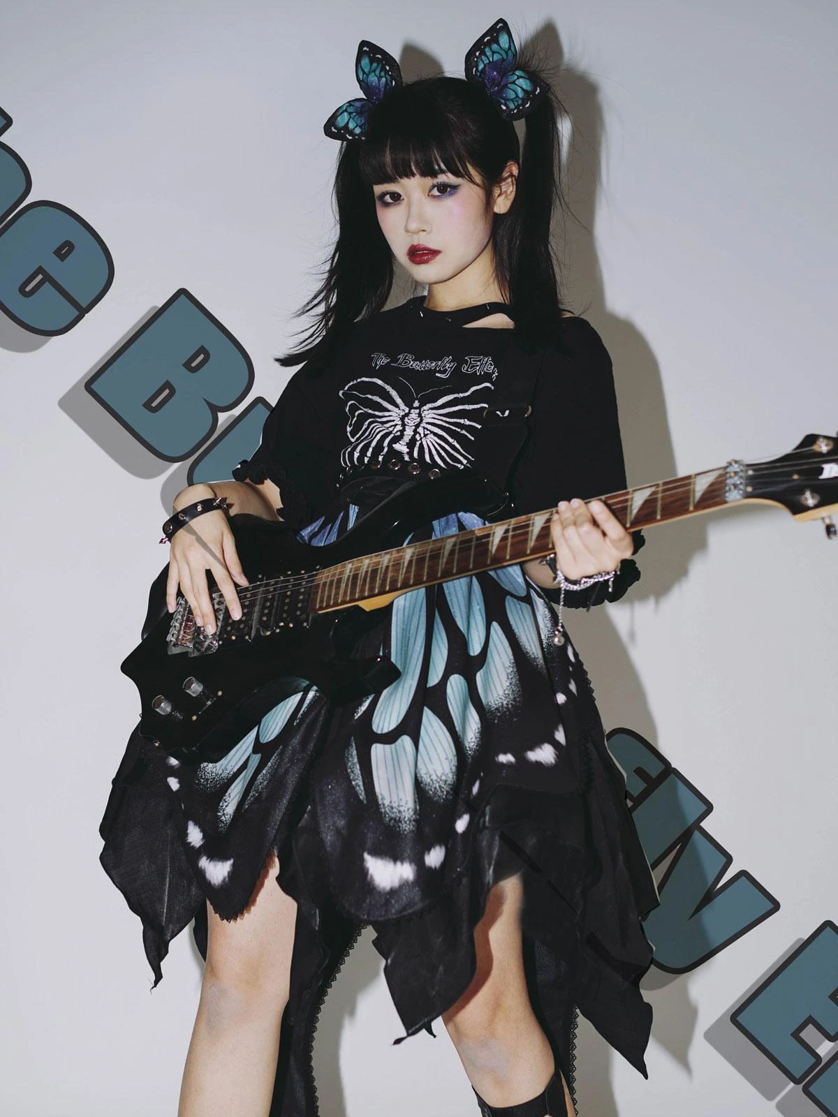 Gothic Lolita SK Deep Blue Butterfly Pattern Steampunk Lolita Cummerbund Skirt 3-Piece Set - Image 2