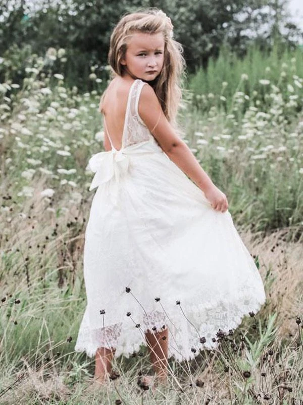 White Flower Girl Dresses Jewel Neck Sleeveless Sash Lace Formal Kids Pageant Dresses Free Customization - Image 3