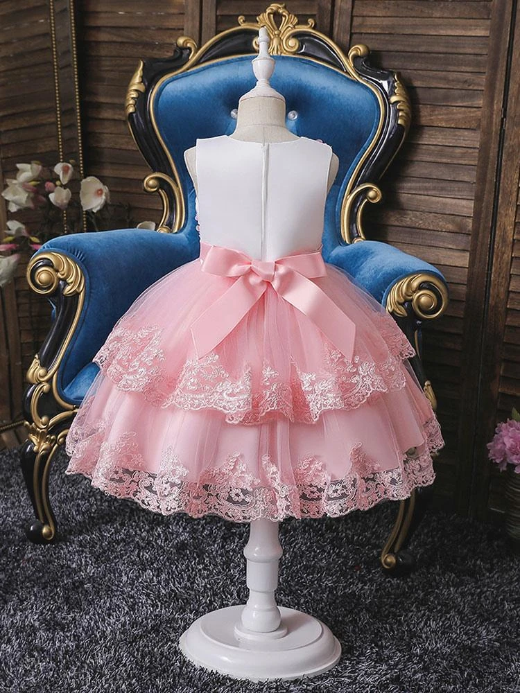Flower Girl Dresses Light Blue Jewel Neck Sleeveless Polyester Tulle Embroidered Kids Party Dresses - Image 9