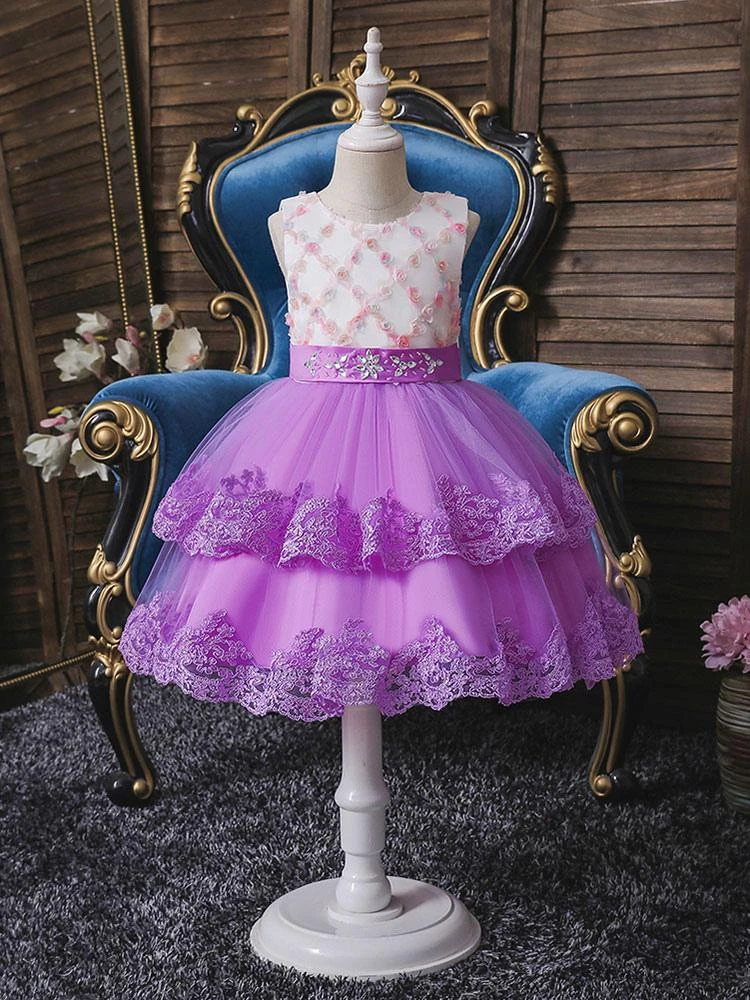 Flower Girl Dresses Light Blue Jewel Neck Sleeveless Polyester Tulle Embroidered Kids Party Dresses - Image 10