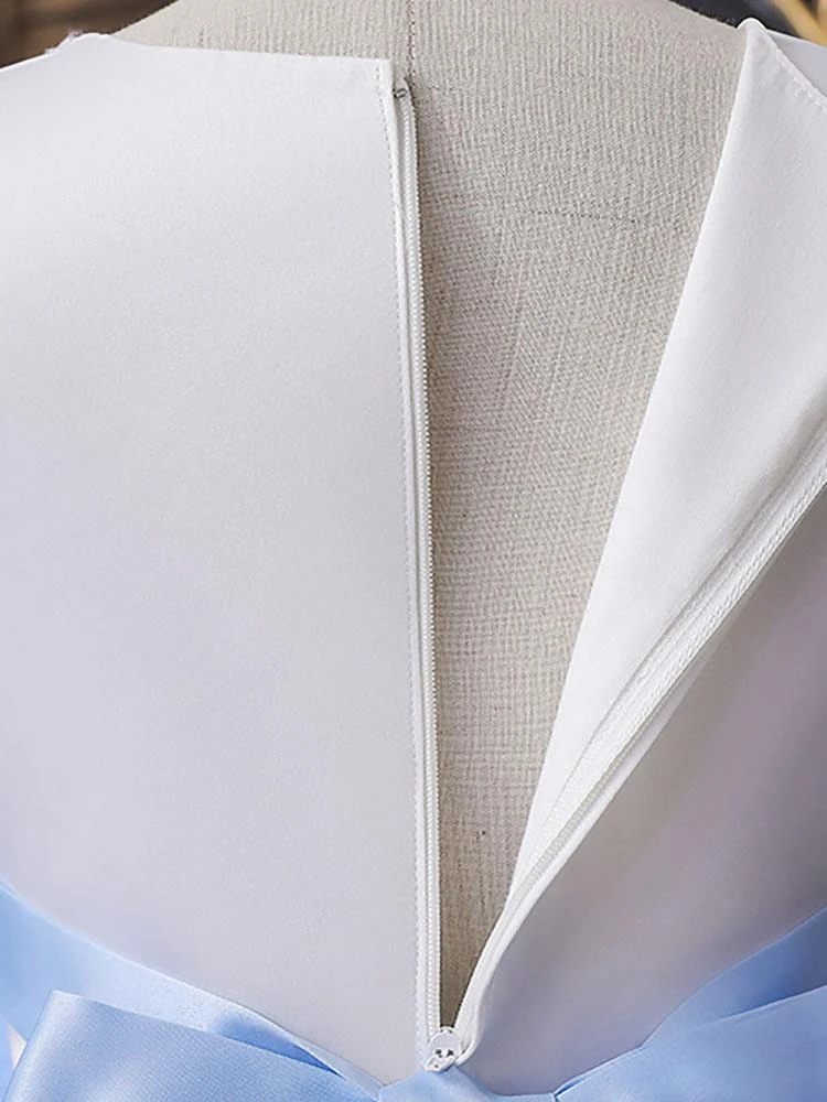 Flower Girl Dresses Light Blue Jewel Neck Sleeveless Polyester Tulle Embroidered Kids Party Dresses - Image 6