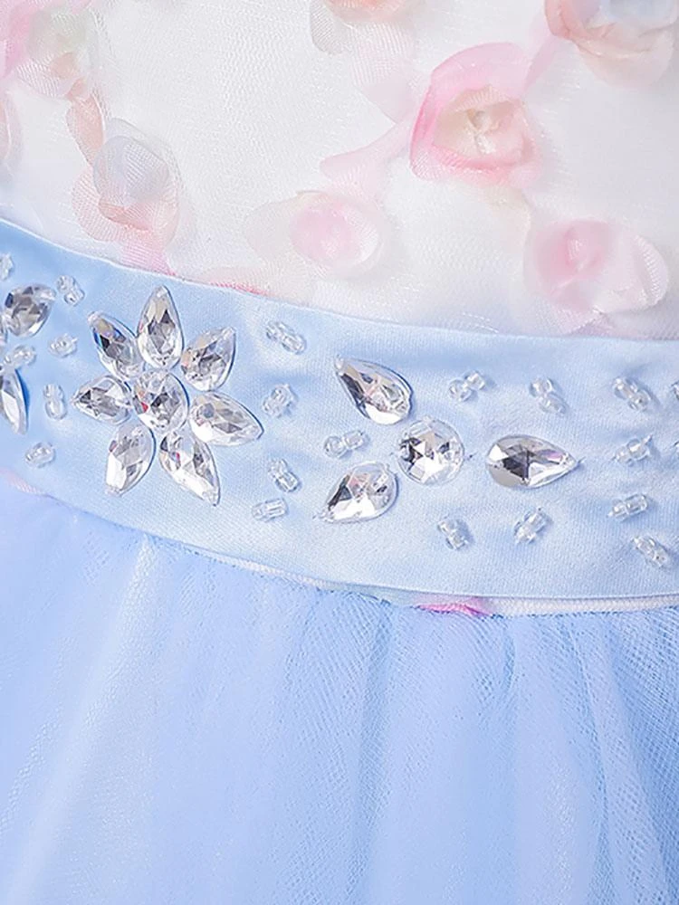 Flower Girl Dresses Light Blue Jewel Neck Sleeveless Polyester Tulle Embroidered Kids Party Dresses - Image 7