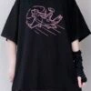 Lolita Blouse For Women Black Polyester Jewel Short Sleeves Black Lolita T-SHirt