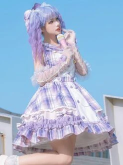 Idol Clothes Lolita JSK Dress Lilac Print Pattern Bows Metal Details Sleeveless Polyester Lolita Jumper Skirts