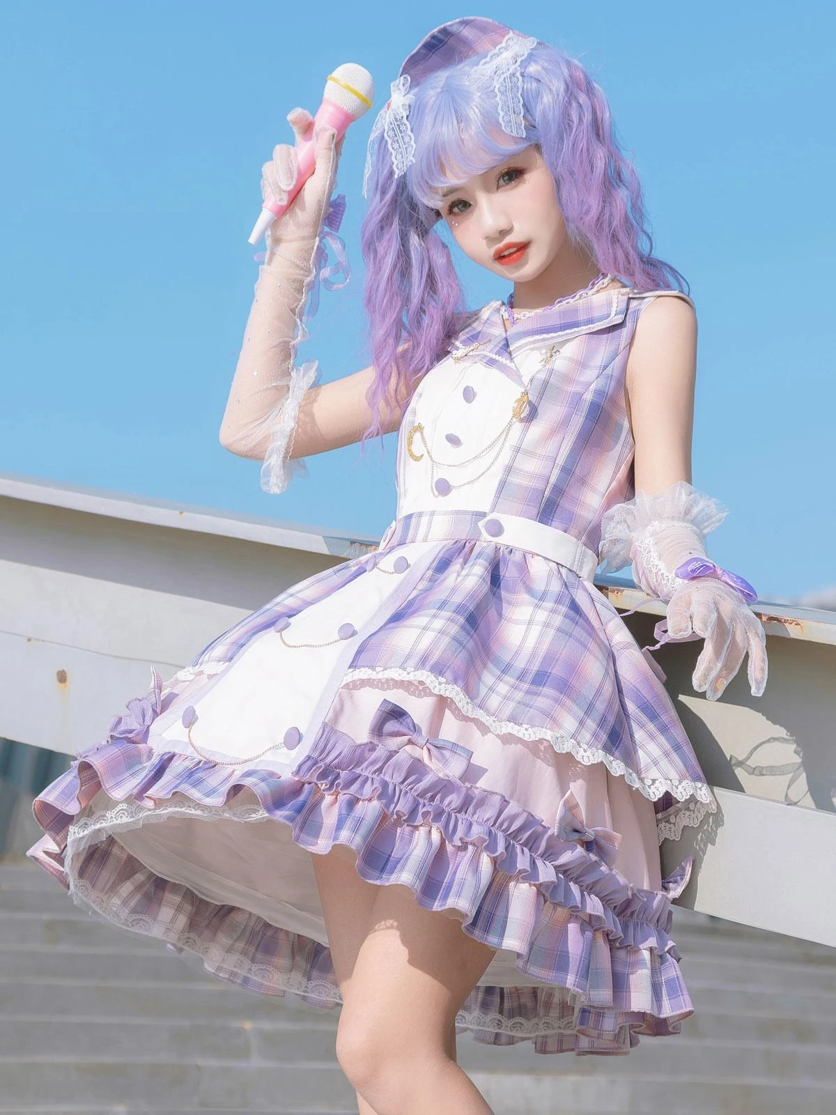 Idol Clothes Lolita JSK Dress Lilac Print Pattern Bows Metal Details Sleeveless Polyester Lolita Jumper Skirts - Image 2