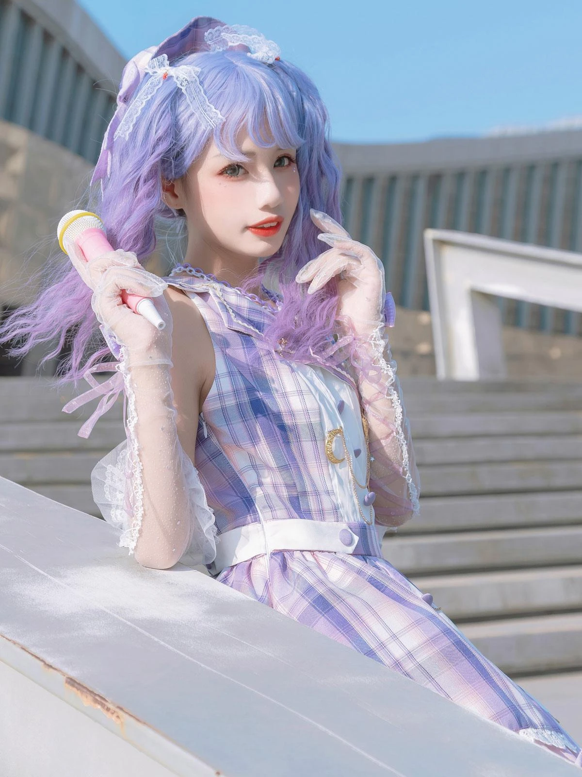 Idol Clothes Lolita JSK Dress Lilac Print Pattern Bows Metal Details Sleeveless Polyester Lolita Jumper Skirts - Image 3