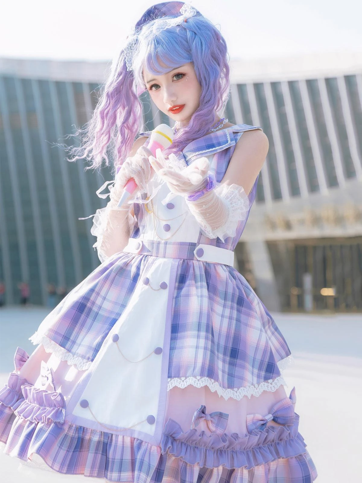 Idol Clothes Lolita JSK Dress Lilac Print Pattern Bows Metal Details Sleeveless Polyester Lolita Jumper Skirts - Image 7
