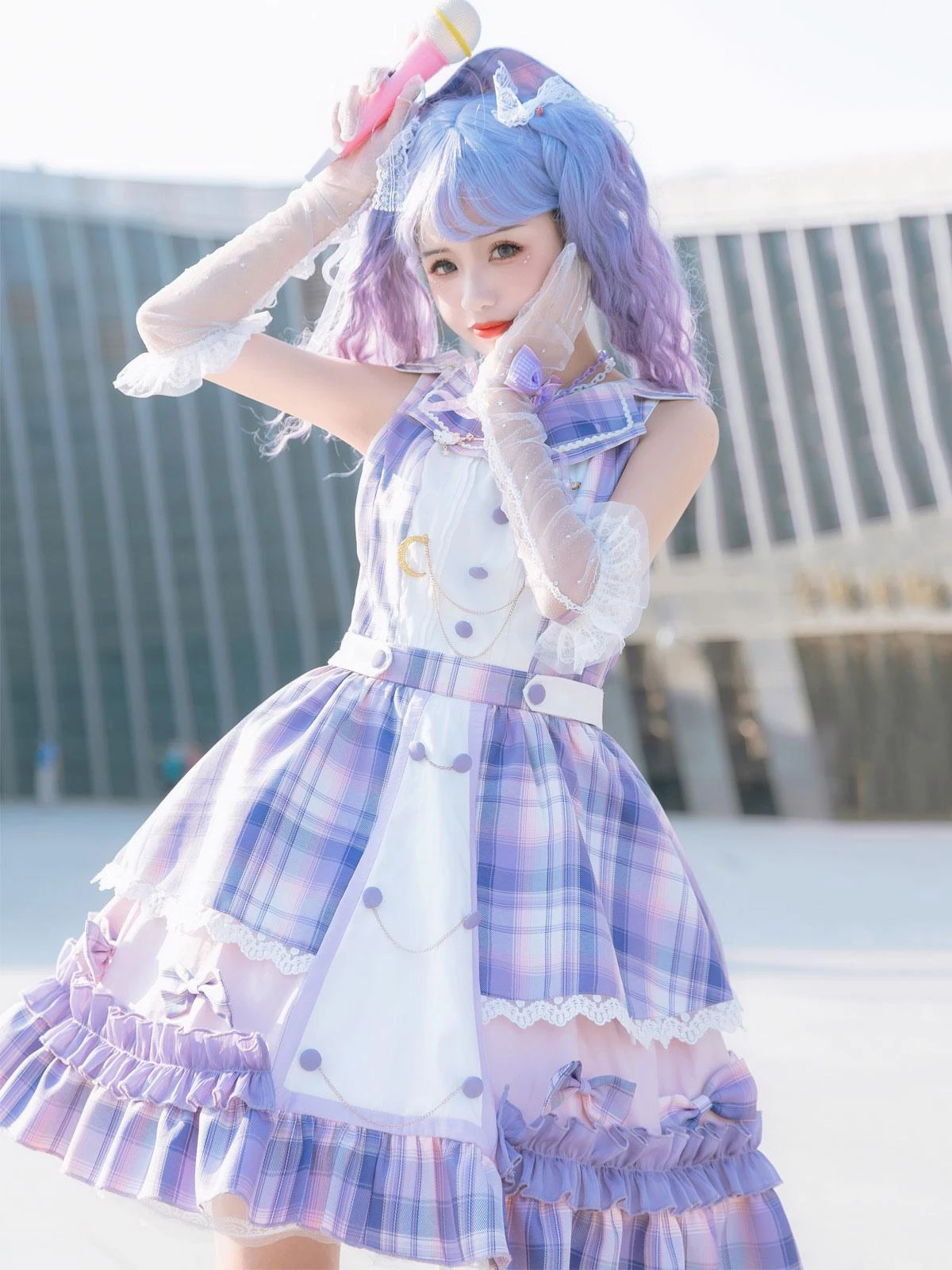 Idol Clothes Lolita JSK Dress Lilac Print Pattern Bows Metal Details Sleeveless Polyester Lolita Jumper Skirts - Image 6