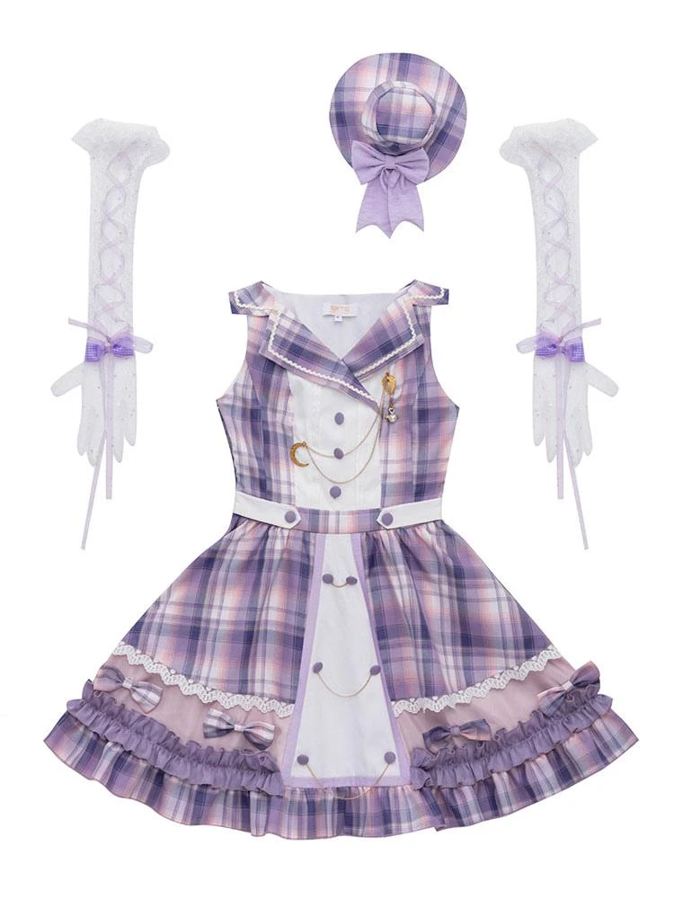 Idol Clothes Lolita JSK Dress Lilac Print Pattern Bows Metal Details Sleeveless Polyester Lolita Jumper Skirts - Image 10