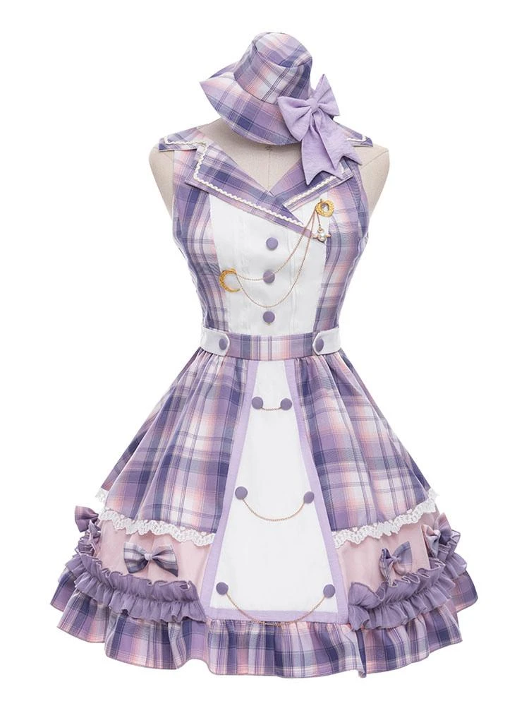 Idol Clothes Lolita JSK Dress Lilac Print Pattern Bows Metal Details Sleeveless Polyester Lolita Jumper Skirts - Image 8