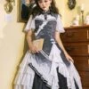Chinese Style Lolita SK Light Gray Ruffles Polyester Lolita Skirt