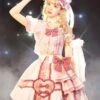 Idol clothes Lolita OP Dress 4-Piece Set Sleeveless Plaid Pattern Bows Metal Details Polyester Pink Lolita One Piece Outfit