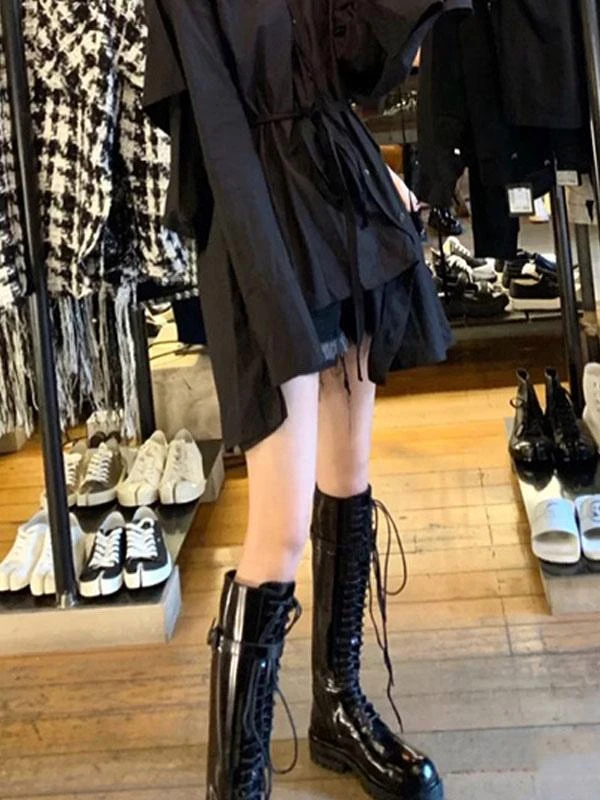 Steampunk Gothic Boots PU Leather Metallic Lace Up Round Toe Black Lolita Footwear - Image 5