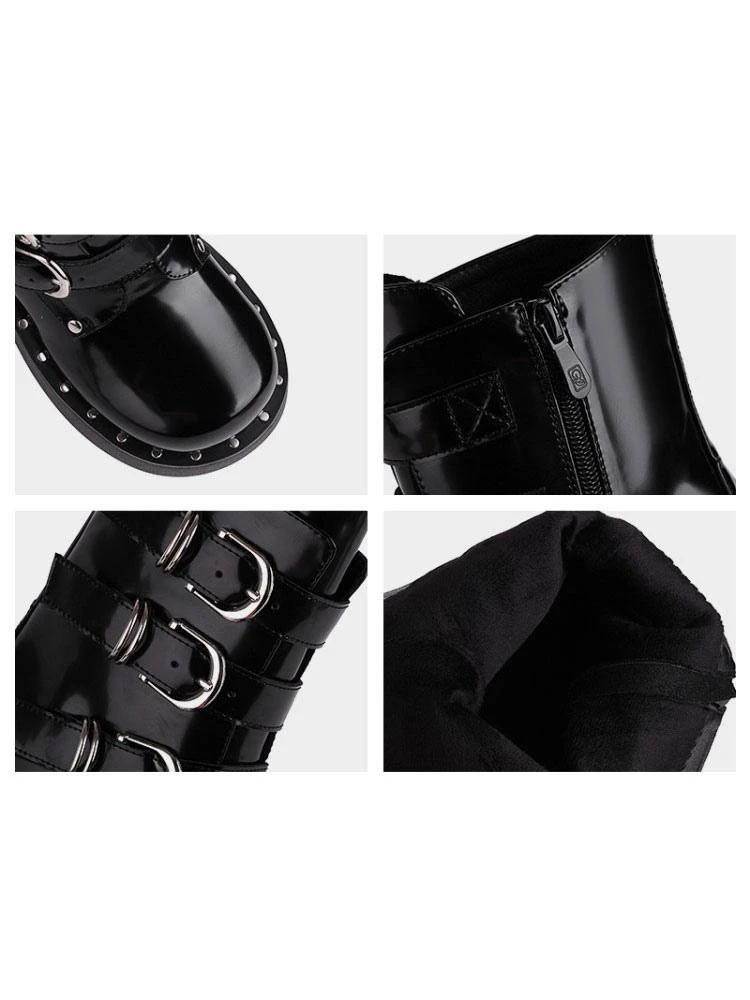 Lolita Boots Round Toe Zipper PU Leather Black Lolita Footwear - Image 5