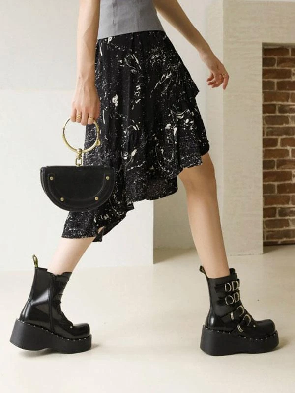 Lolita Boots Round Toe Zipper PU Leather Black Lolita Footwear - Image 4