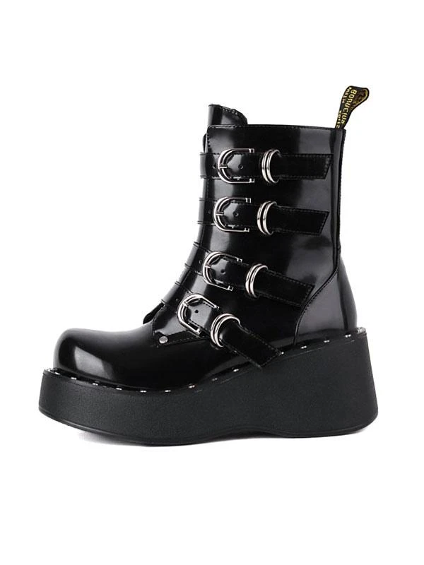 Lolita Boots Round Toe Zipper PU Leather Black Lolita Footwear - Image 2