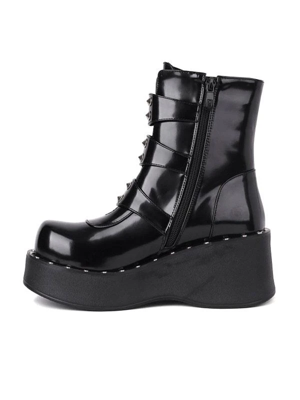 Lolita Ankle Boots Round Toe PU Leather Black Lolita Footwear - Image 3
