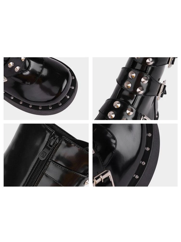 Lolita Ankle Boots Round Toe PU Leather Black Lolita Footwear - Image 5