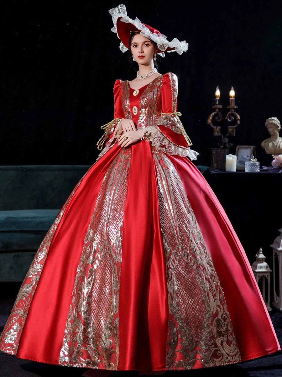 Prom Dress Red Retro Marie Antoinette Costume Masquerade Ball Gown - Image 4