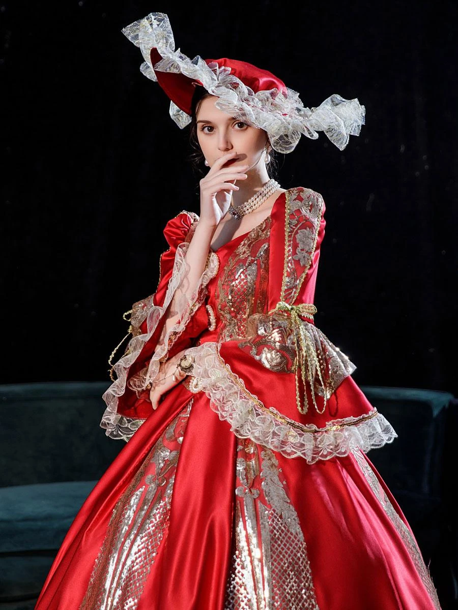 Prom Dress Red Retro Marie Antoinette Costume Masquerade Ball Gown - Image 5