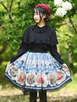 Sweet Lolita Overskirt Lace Light Sky Blue Leaf Pattern Daily Casual Tea Party Sweet Lolita Skirts