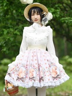 Sweet Lolita Skirt Bow Light Apricot Tea Party Daily Casual Lace Lolita Skirts