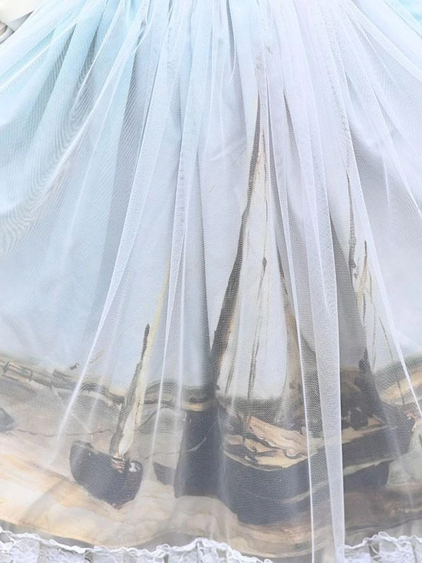 Sweet Lolita Overskirt Lace Light Sky Blue Tea Party Daily Casual Lolita Skirts - Image 6