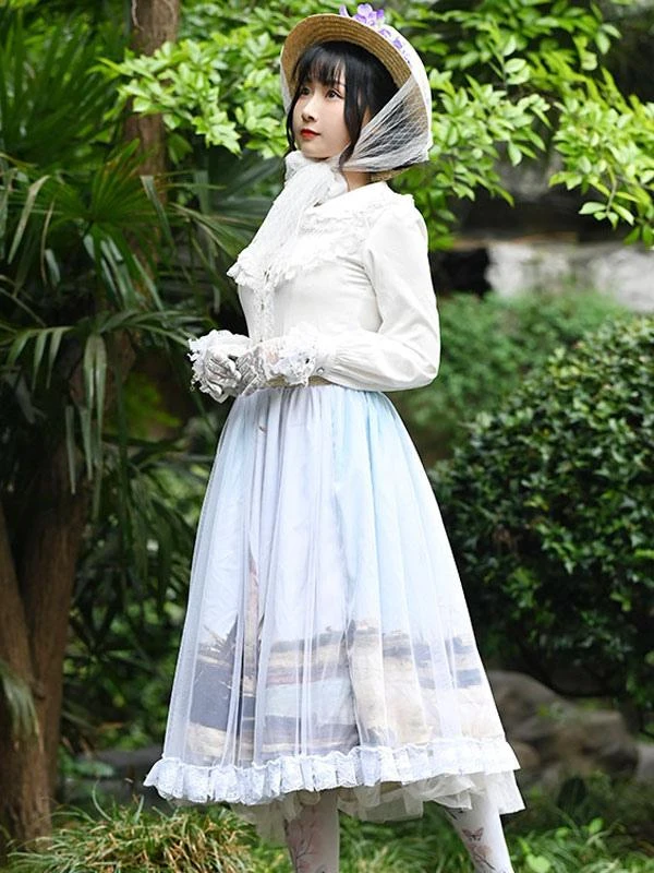 Sweet Lolita Overskirt Lace Light Sky Blue Tea Party Daily Casual Lolita Skirts - Image 5