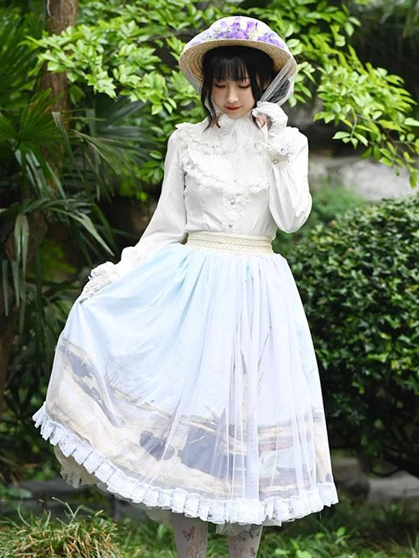 Sweet Lolita Overskirt Lace Light Sky Blue Tea Party Daily Casual Lolita Skirts