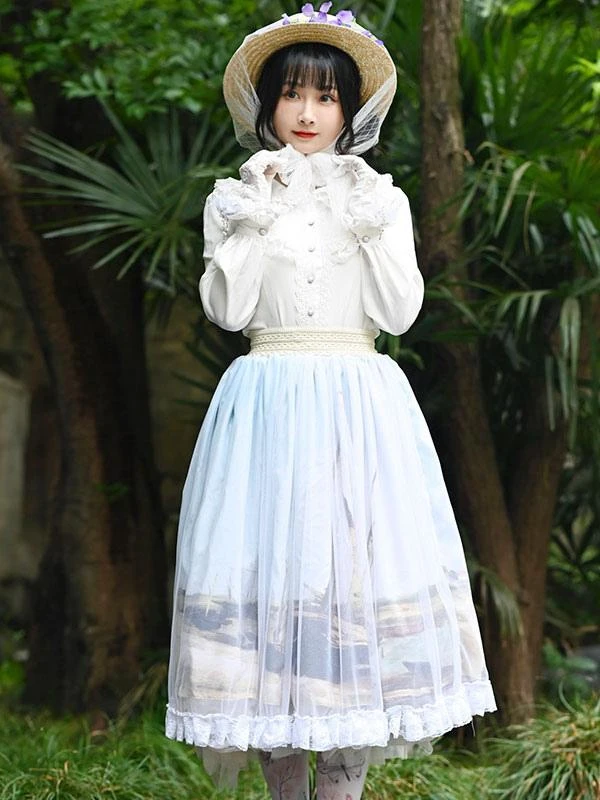 Sweet Lolita Overskirt Lace Light Sky Blue Tea Party Daily Casual Lolita Skirts - Image 2