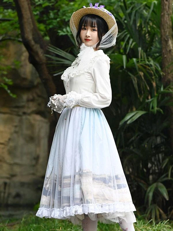 Sweet Lolita Overskirt Lace Light Sky Blue Tea Party Daily Casual Lolita Skirts - Image 4