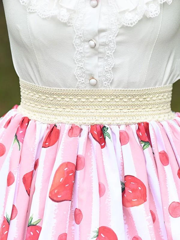Sweet Lolita Overskirt Fruit Pattern Pink Lace Daily Casual Tea Party Lolita Skirts - Image 9