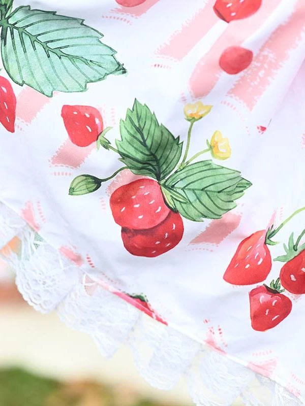 Sweet Lolita Overskirt Fruit Pattern Pink Lace Daily Casual Tea Party Lolita Skirts - Image 7