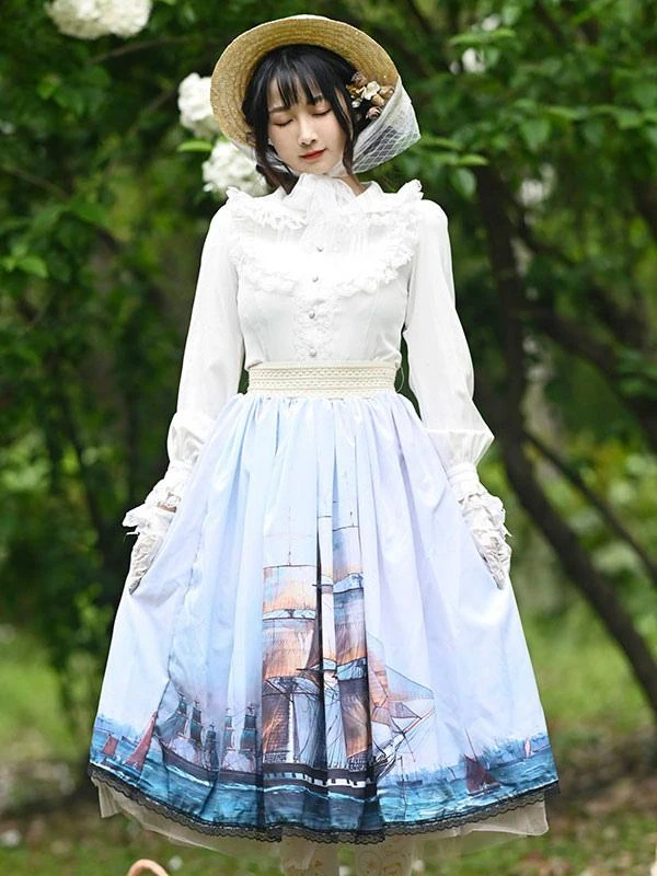 Sweet Lolita Overskirt Light Sky Blue Lace Daily Casual Tea Party Lolita Skirts - Image 4