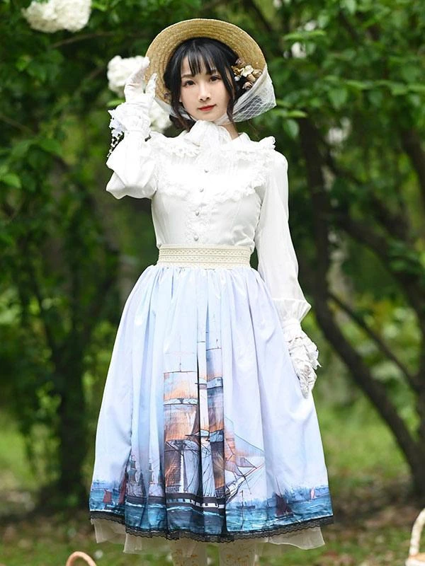 Sweet Lolita Overskirt Light Sky Blue Lace Daily Casual Tea Party Lolita Skirts - Image 5