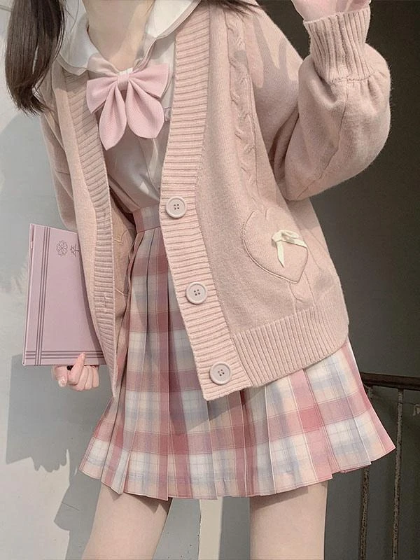 Lolita Sweater Cardigan Pink Bows Polyester Long Sleeves Spring Lolita Outwears