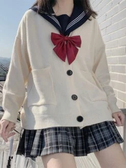 Ecru White Lolita Cardigan Polyester Long Sleeves Spring Lolita Sweater Outwears