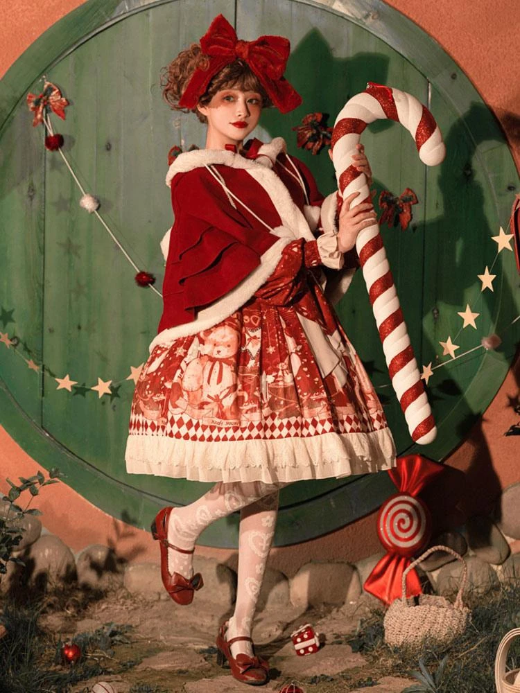 Burgundy Lolita Coats Poncho Pom Poms Color Block Cloak Polyester Sweet Lolita Outwears - Image 6