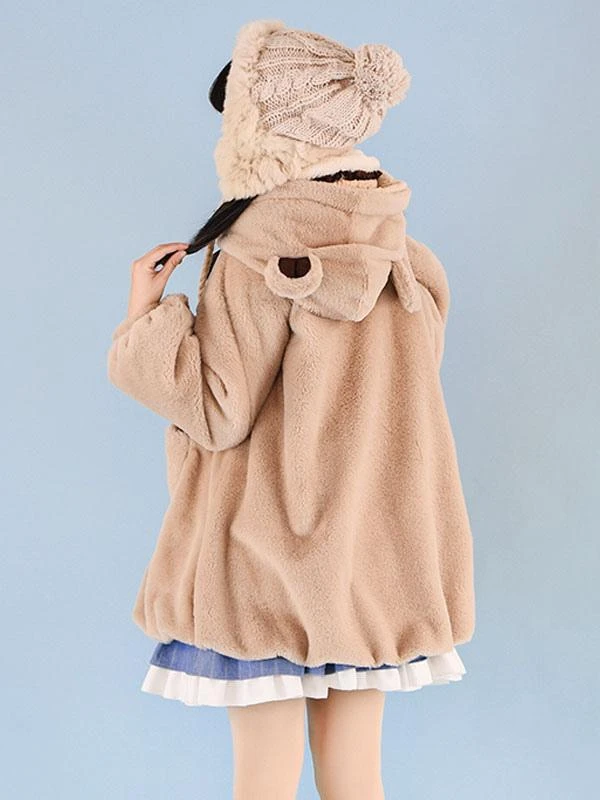 Coffee Brown Lolita Coat Pom Poms Color Block Overcoat Polyester Fall Sweet Lolita Outwears - Image 3