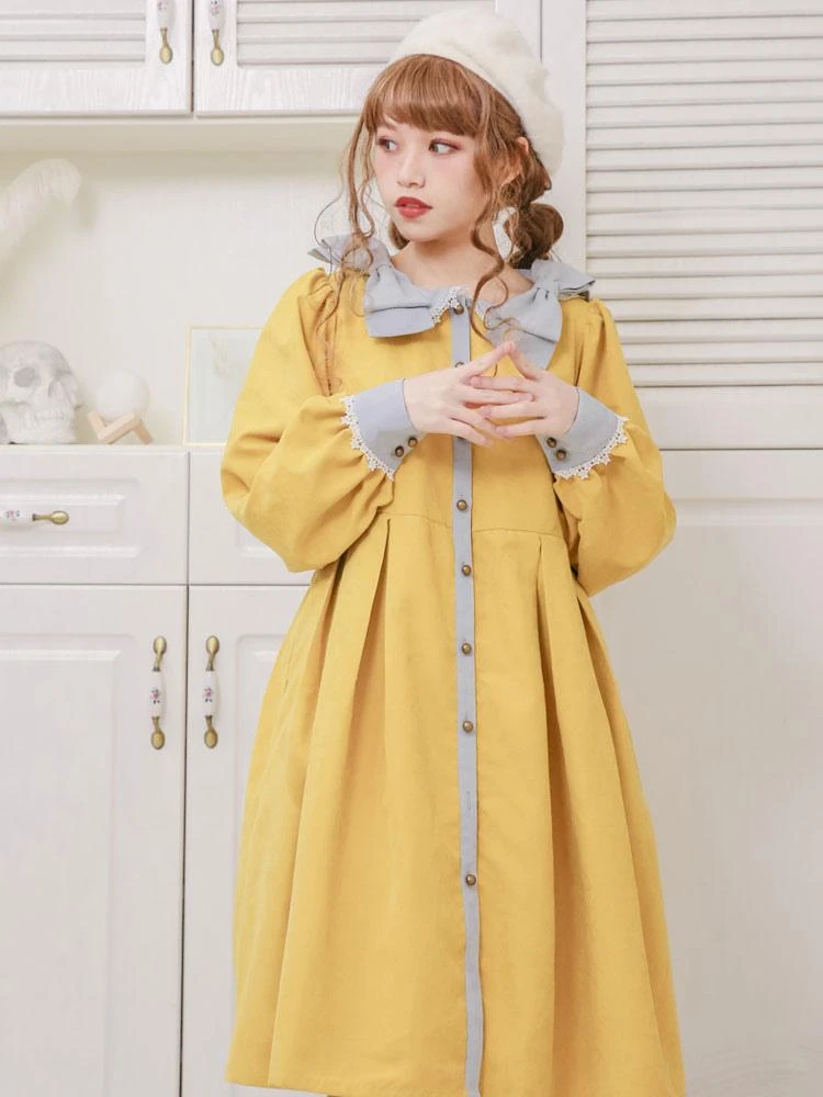 Lolita Coats Yellow Bows Long Sleeve Polyester Overcoat Fall Lolita Outwears - Image 3