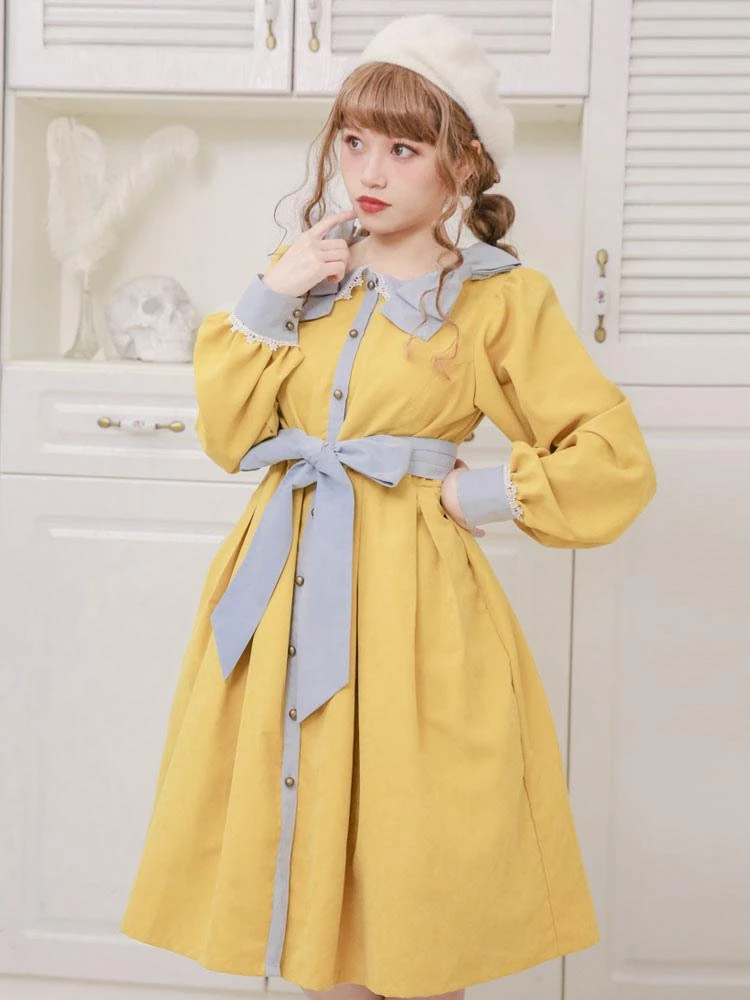 Lolita Coats Yellow Bows Long Sleeve Polyester Overcoat Fall Lolita Outwears - Image 4
