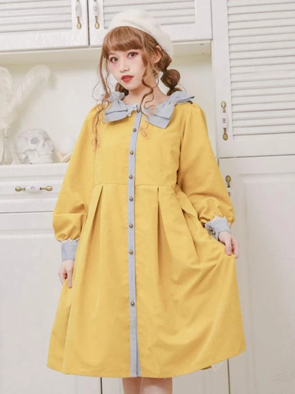 Lolita Coats Yellow Bows Long Sleeve Polyester Overcoat Fall Lolita Outwears