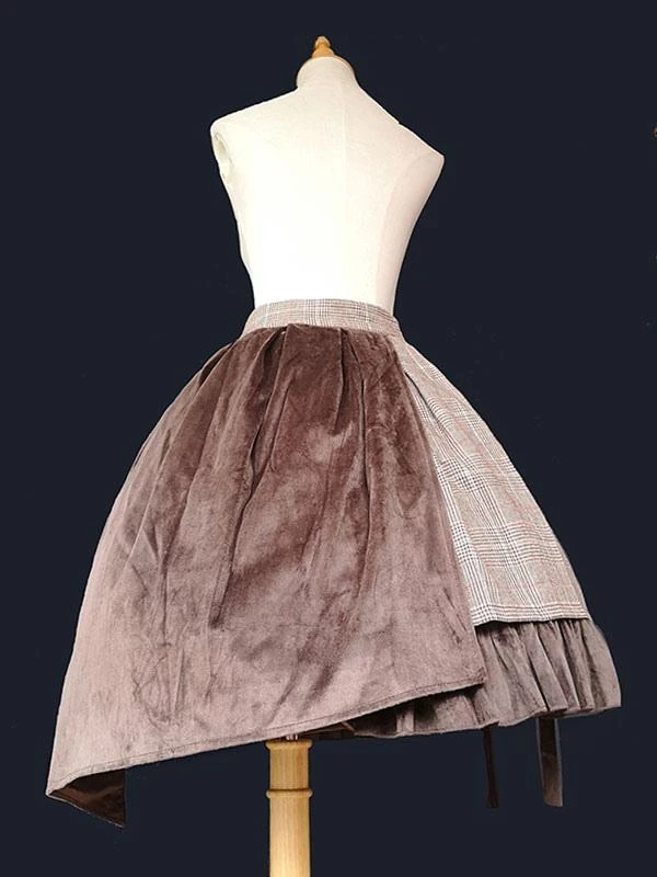 Steampunk Lolita SK 2-Piece Set Infanta Coffee Brown Metal Details Cotton Blend Velour Lolita Overskirt Outfits - Image 6
